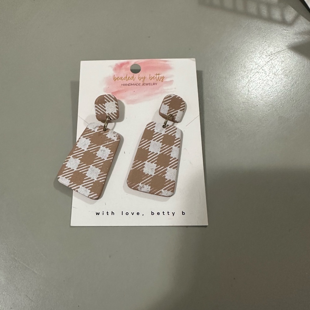 Beaded by Betty Brown and White Earrings